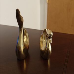 Brass Swan Figurine Set - Gold Decorative Home Accents